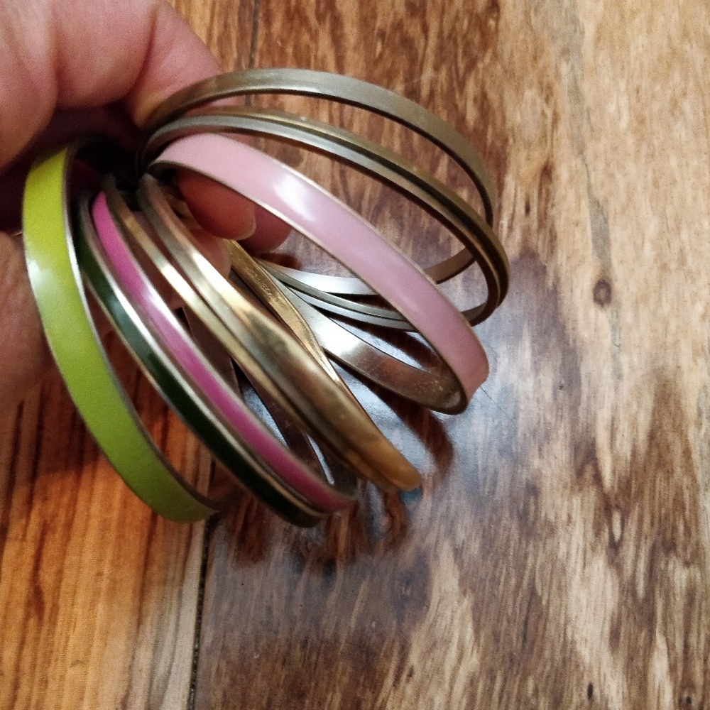Vintage Multi colored brass bangle set